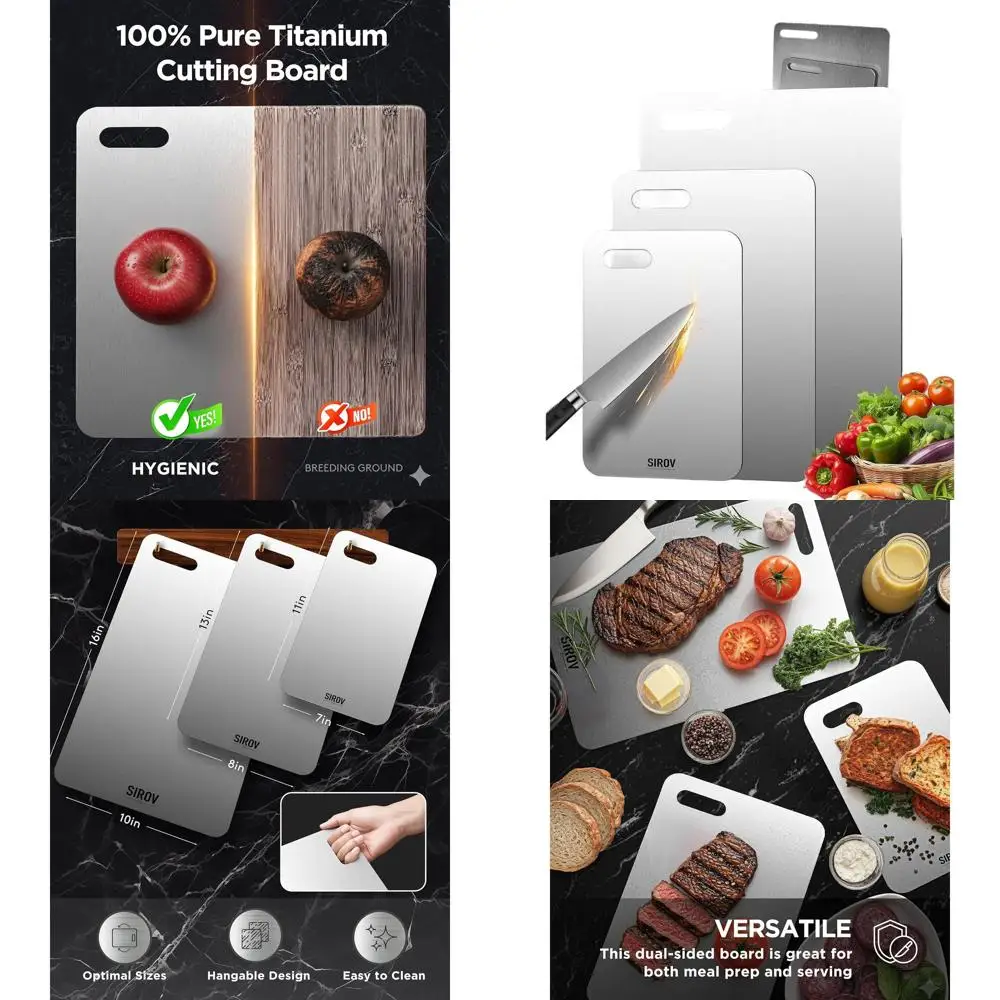 

Pure Titanium Kitchen Cutting Boards - Food Grade, Non-Toxic, Dishwasher Safe, Easy Clean (Set of 3)