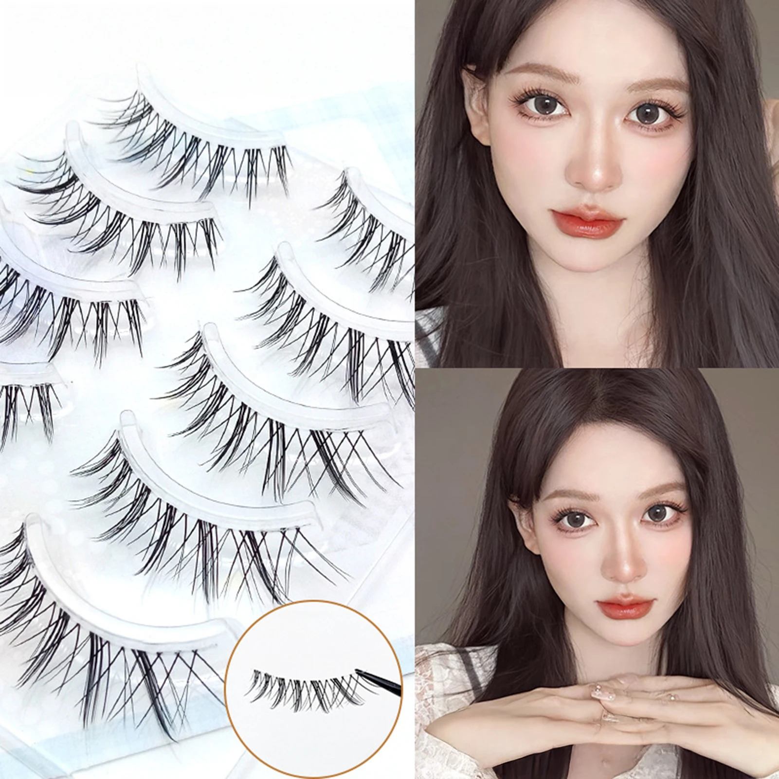 Manga Lashes 5 par Anime Cosplay sztuczne rzęsy z norek koreańskie naturalne krótkie pełne paski rzęs przezroczysty pasek miękkie przedłużanie rzęs