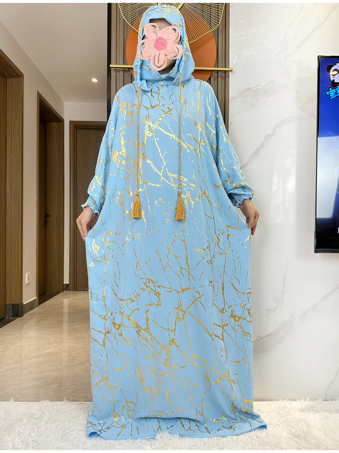 Neue 2024 Ramadan Muslim Zwei Hüte Abaya Dubai Türkei Islam Gebet Kleidungsstück Baumwolle Jacquard Stoff Islam Frauen Kleid Kaftan