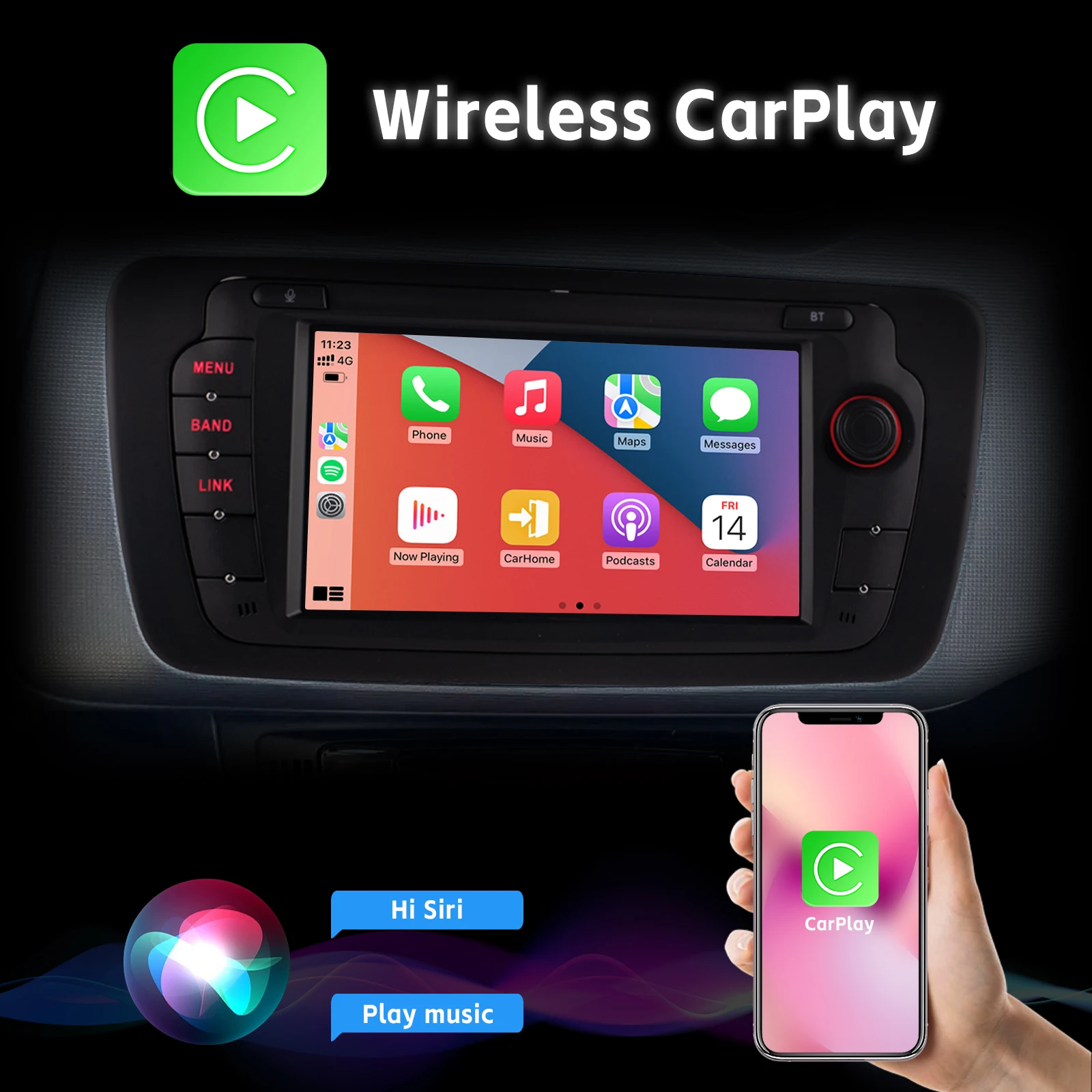 Radio mobil 7 ", dengan Carplay nirkabel Android Auto SWC untuk Seat Ibiza 2009-2013 dengan layar sentuh IPS DSP DAB + AHD kamera tampilan belakang