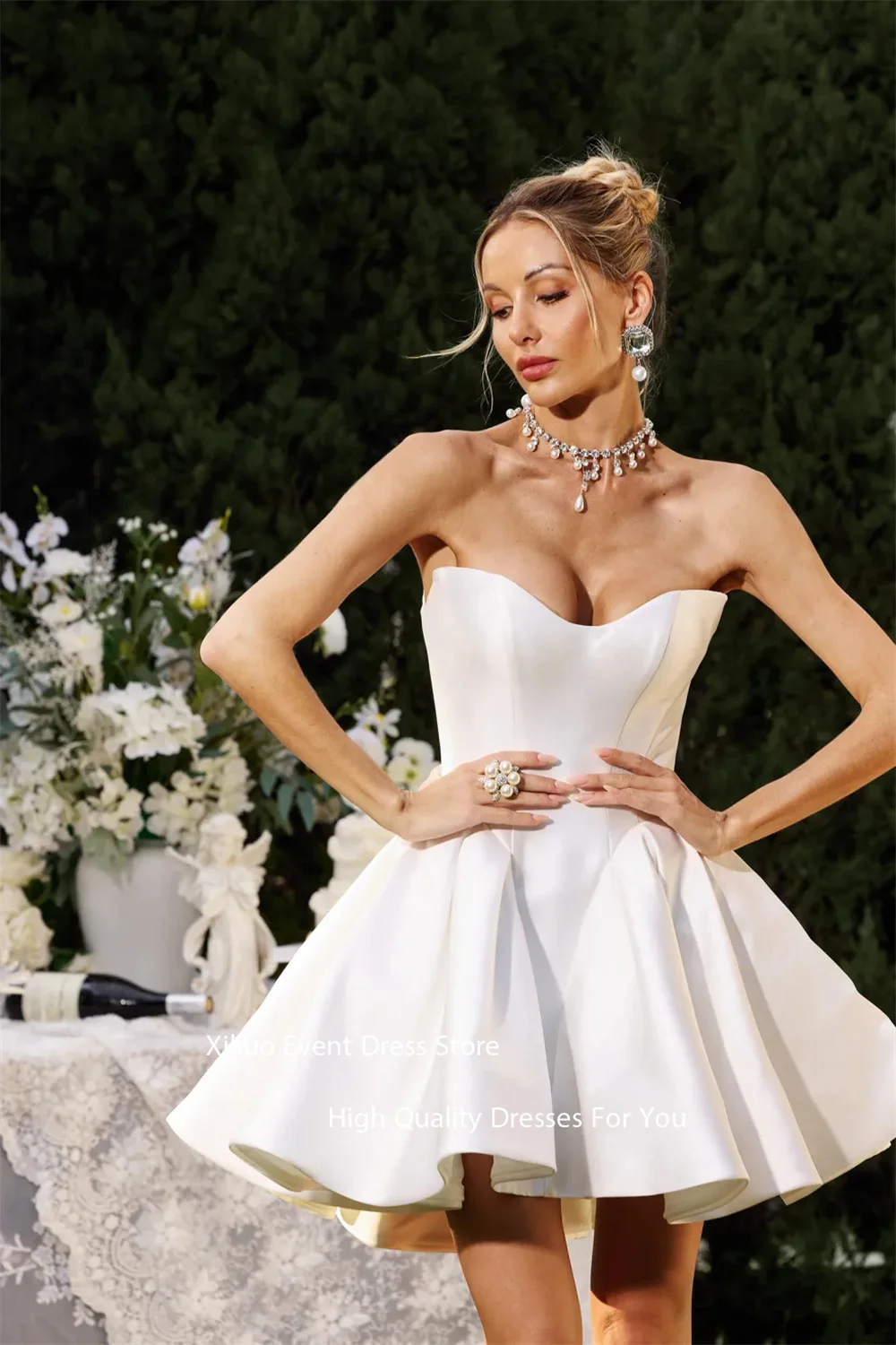 Xikuo Schatz rückenfreies Hochzeitskleid Plissee ärmellos Vestidos De Novia Chic A-Linie Vestido De Novia Para Boda Maßgeschneidert