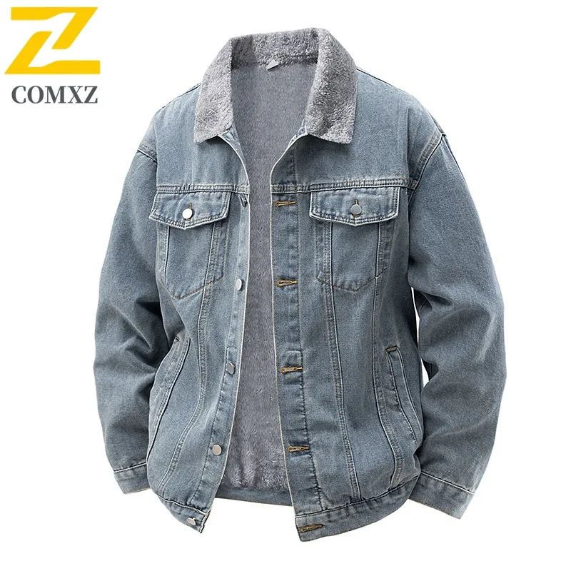 

COMXZ Mens Vintage Denim Jacket Waterproof Windproof Retro American Style Workwear Coat Distressed Casual Streetwear Outerwear