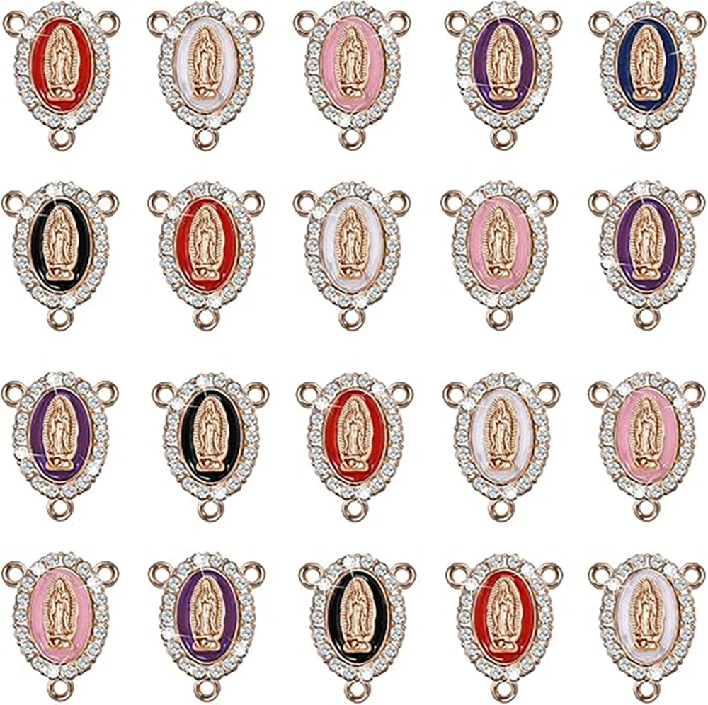 60 Pcs 6 Colors Virgin Mary Jesus Religious Charms Rhinestone Oval with Saint Charms for Jewelry Making Crafting