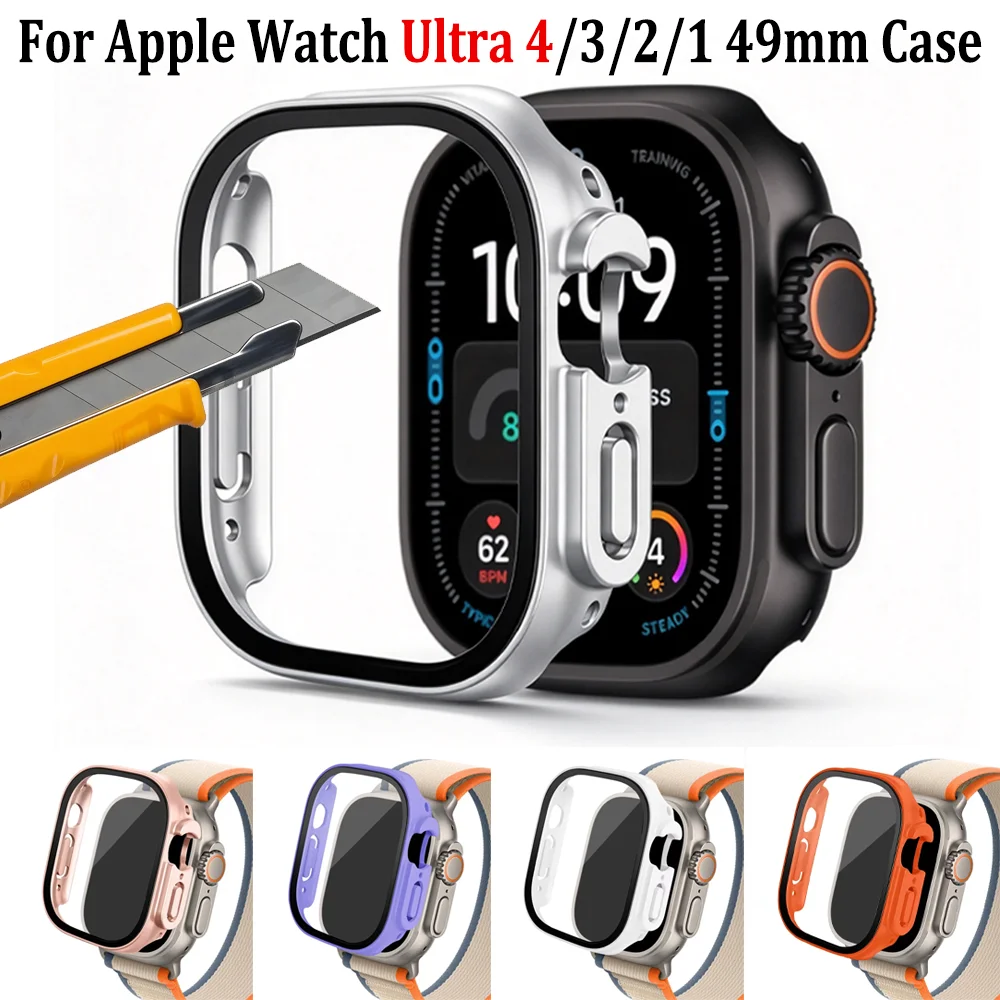 PC Case For Apple Watch Ultra 4/3/2/1 49mm Bumper Screen Protector Cover iWatch Ultra 4 49mm HD Tempered Glass Shell Accessories