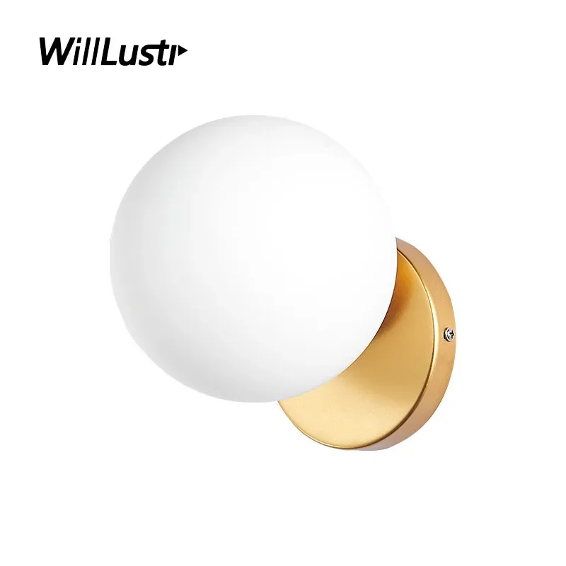 

Modern Milk White Glass Wall Lamp Minimalist Globe Sconce Hotel Cafe Aisle Porch Living Room Bedside Balcony Creative Lighting