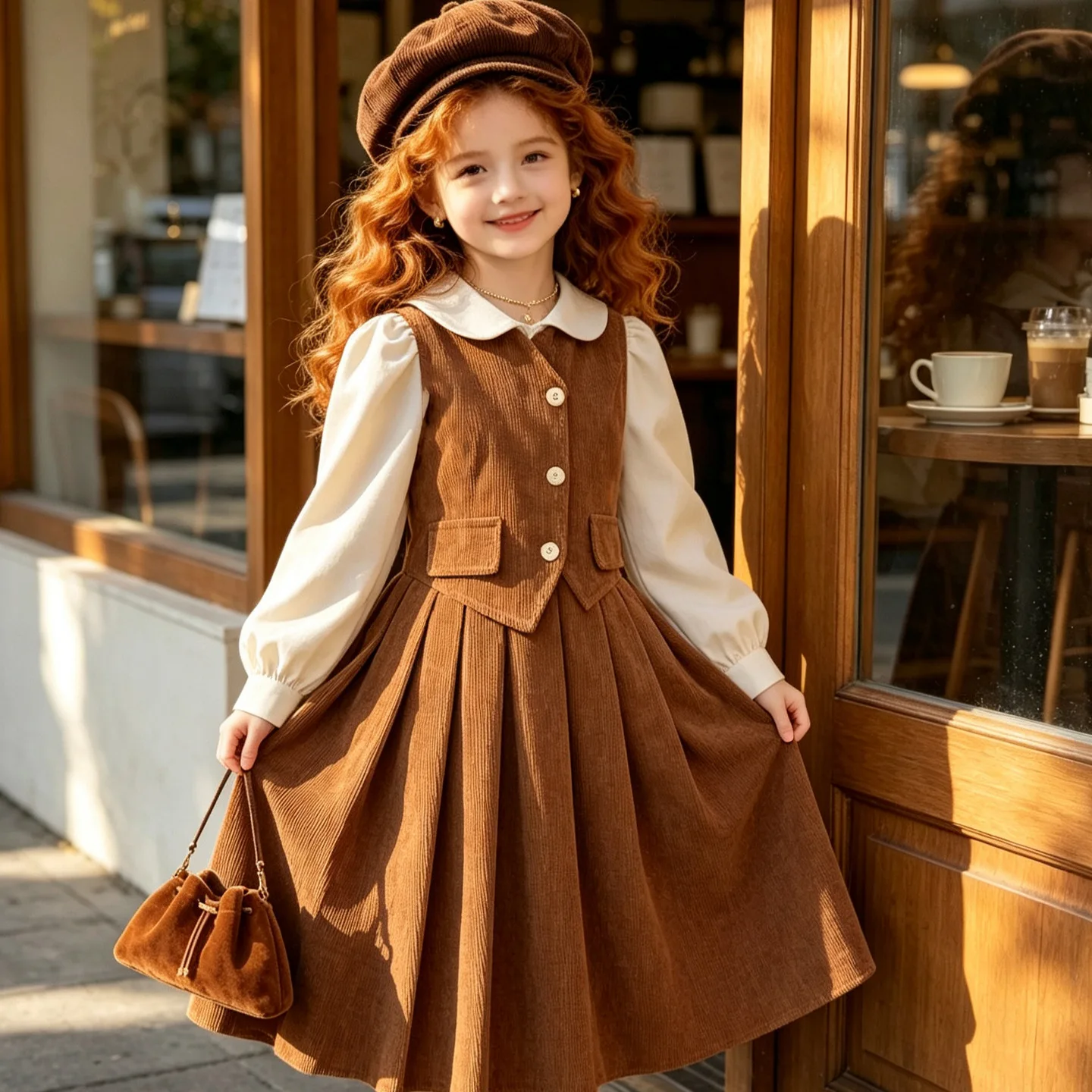 2026 Autumn Girls' Preppy Style Dress Children Princess Skirt College Style Fake Two Piece Long Dress