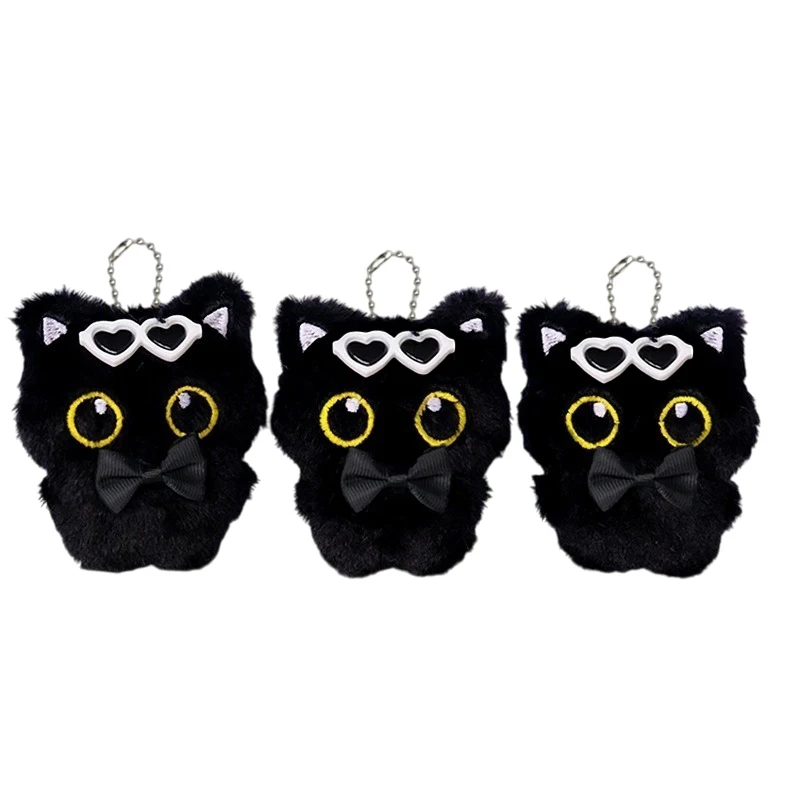 Jouet en peluche chat noir mignon, petit pendentif, chats adorables, porte-clés fille, cadeau, sac en peluche, décoration de sac, 10cm