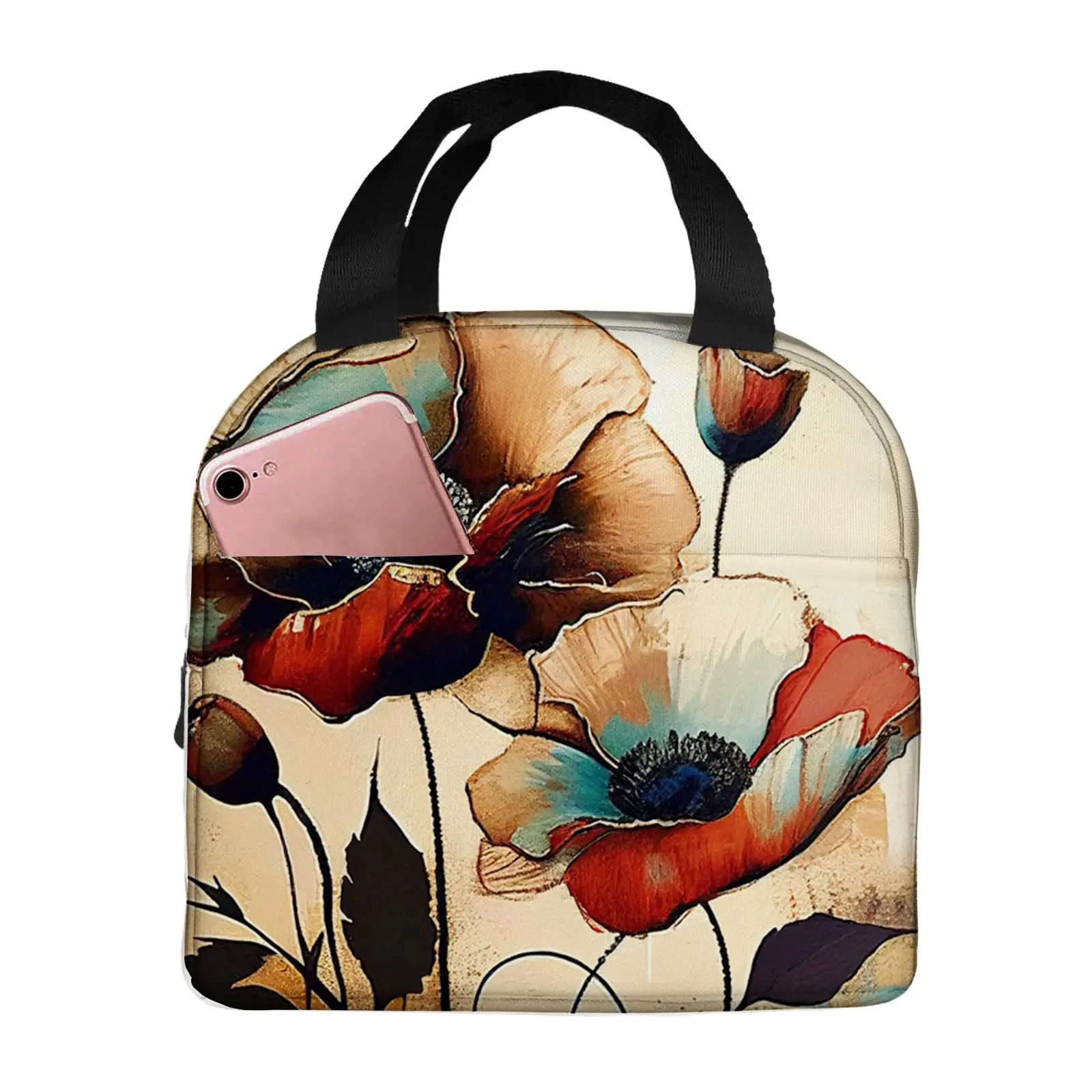 

Insulated Lunch Bag for Women Men Work,Blooming Poppies Painting，Reusable Leakproof Lunch Box for Adult Office Lunch Tote Bag