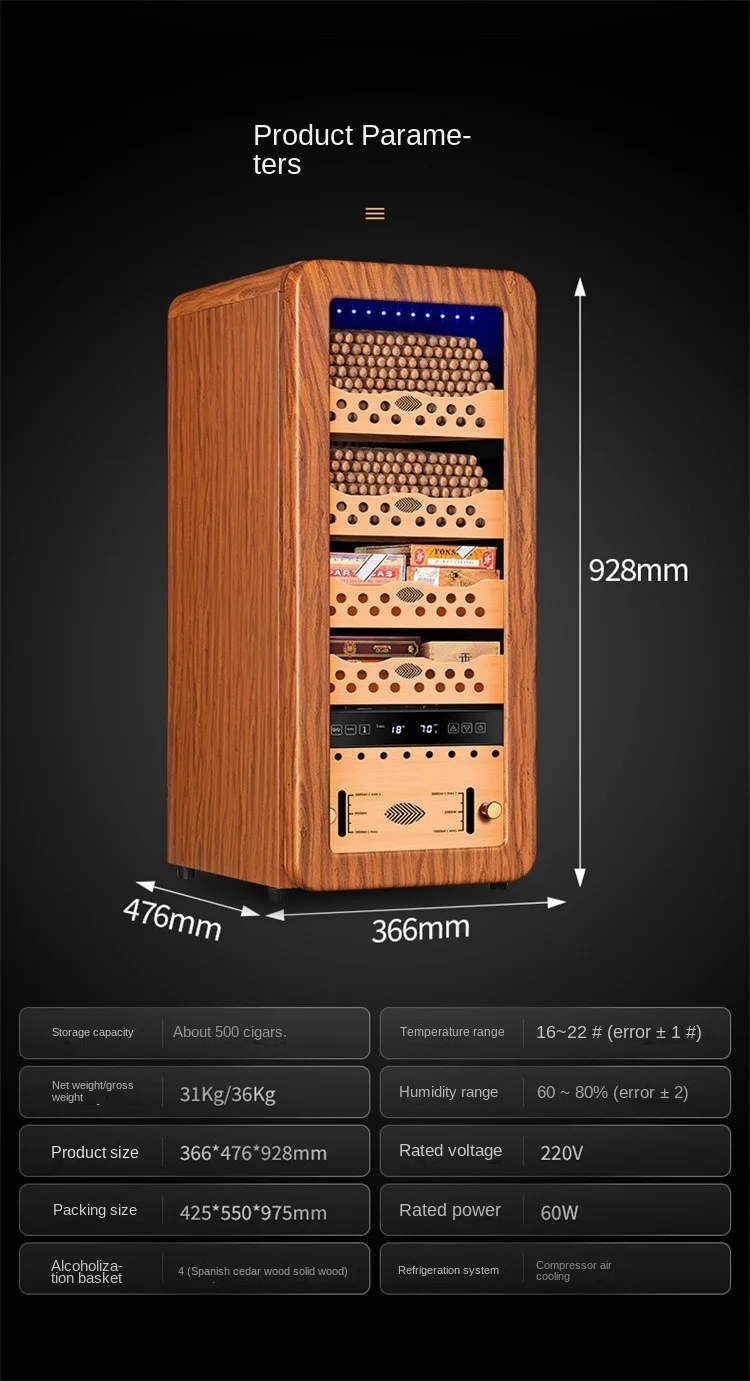 Constant temperature and humidity cigar cabinet cedar wood shelf compressor temperature control fashion arc home silent