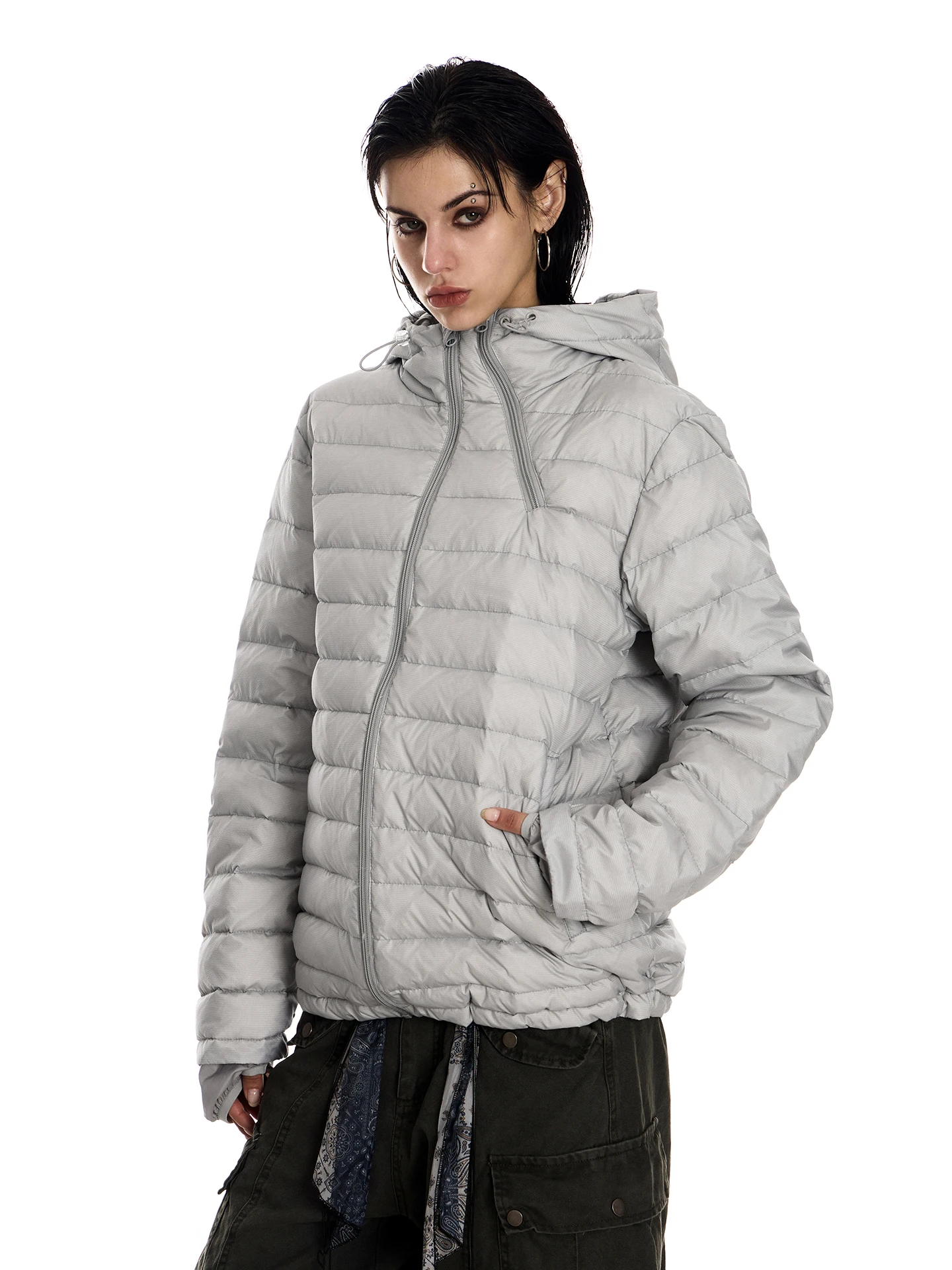 

Легкая стеганая куртка с капюшоном и утяжкой на шнурке, свободного кроя, повседневная, осенне-зимняя верхняя одежда с наполнителем из пуха, тонкая модель