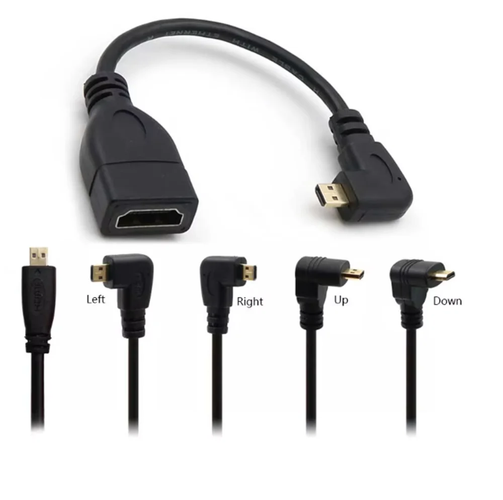 

Up Down Right Left Angled Micro HD Male To HDMI Female Adapter Connector 15cm For HDTV Type D HDMI-compatible Cable Angled