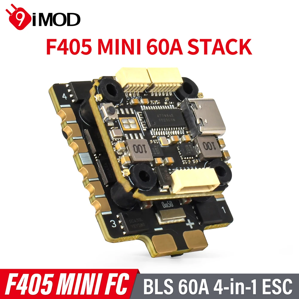 

9IMOD MINI F405 Flight Stack F405 Flight Control 60A ESC 3-8S Lipo 20x20mm ICM42688 Gyro For RC 7-10inch FPV Racing Drone