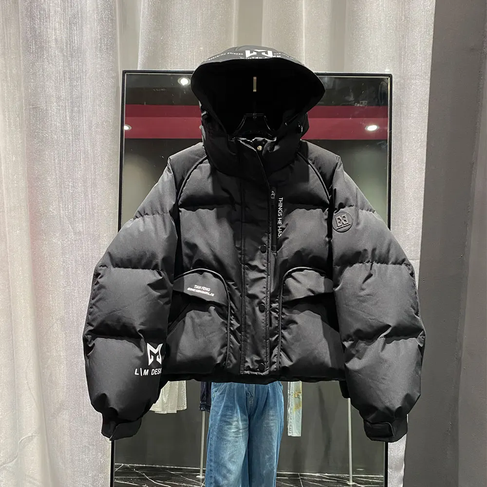 Abrigo de plumón de pato blanco para mujer, abrigo hinchado Vintage, Parkas cortas con capucha, chaquetas cálidas gruesas informales para mujer