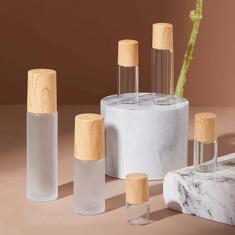 1/2/3/5/10Ml Cosmetische Container Rol Op Glazen Flessen Voor Etherische Olie Lege Parfumfles Hervulbare Container Met Houten Deksel
