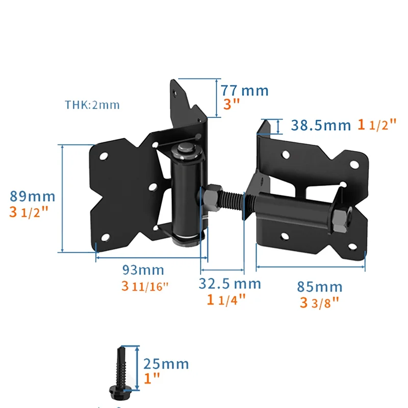 2-pack zelfsluitende poortgrendelscharnieren set zware hardware scharnieren voor vinyl en houten hek met installatieschroeven-[A002]