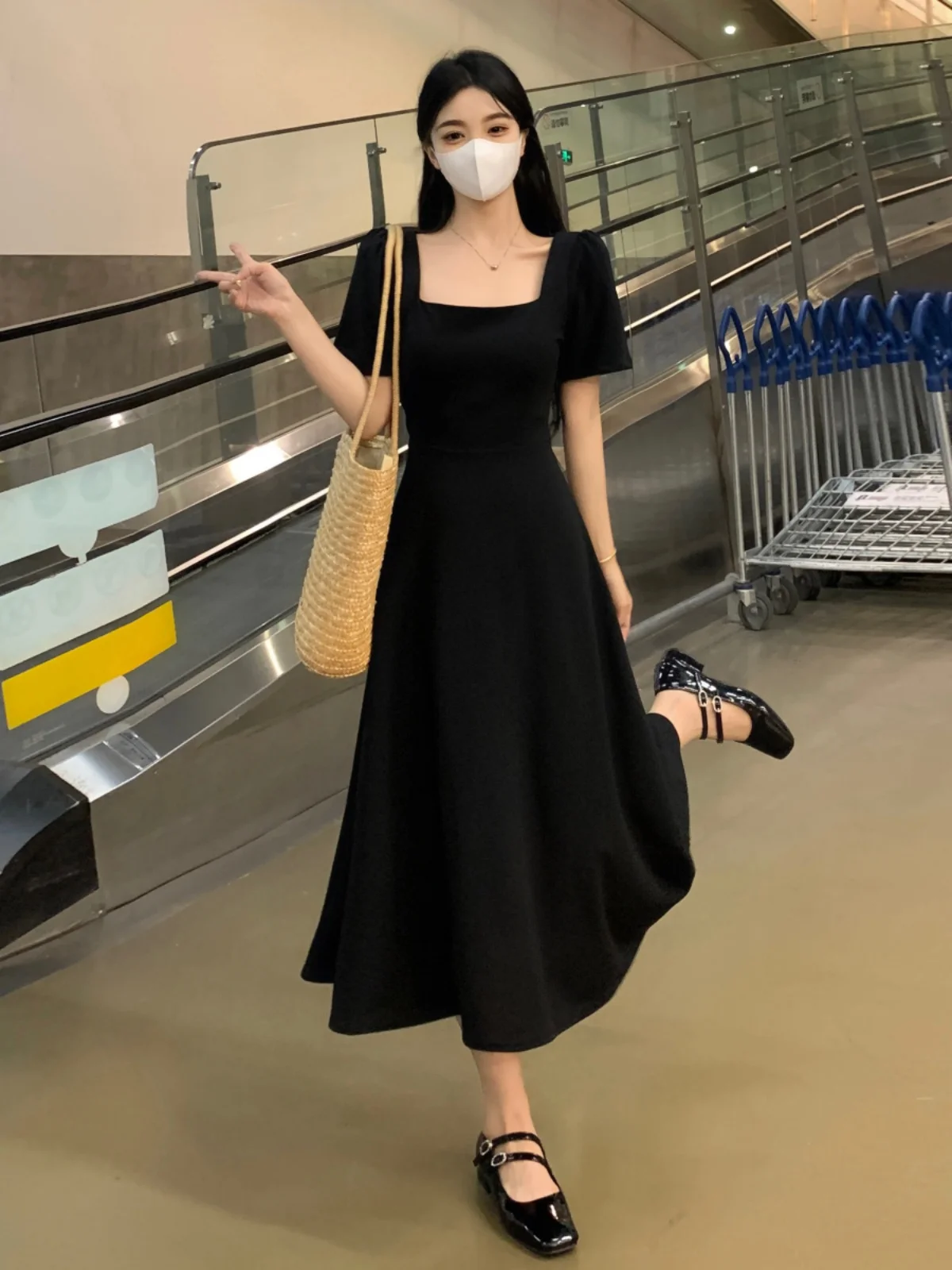 

Новое летнее женское платье больших размеров в винтажном стиле Хепберн, черное, с коротким рукавом, приталенное, А-силуэт, длинное, в корейском стиле, для повседневной носки