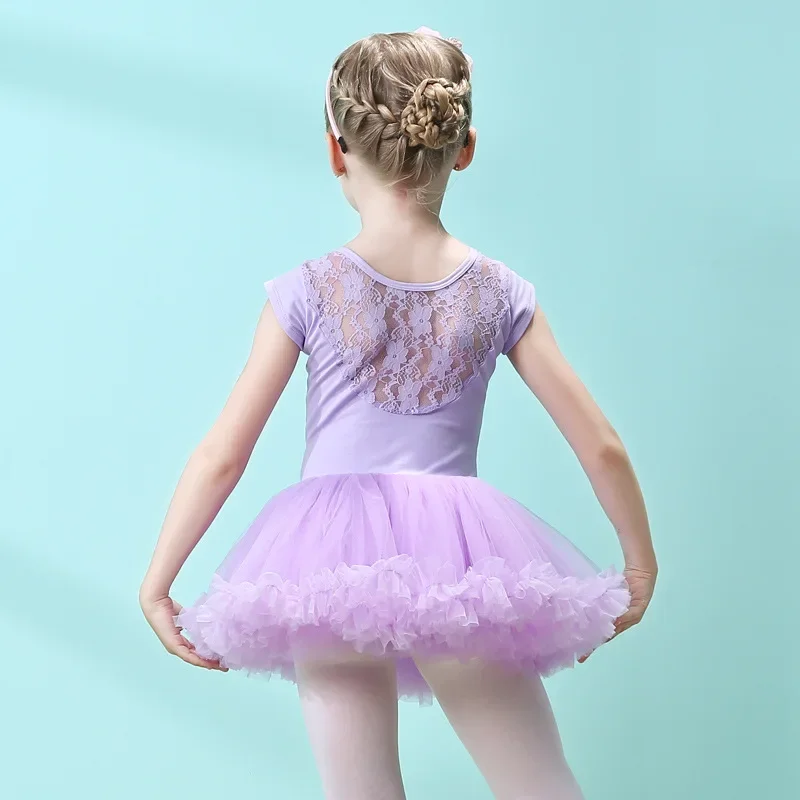 Trajes de dança para meninas, collant de ginástica infantil, dancewear, vestido tutu, manga curta, roupa de bailarina, roupa de balé