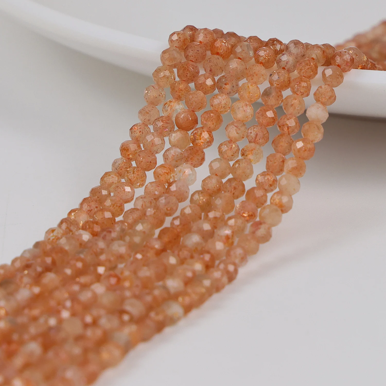 4mm Natural Faceted Sunstone Round Orange Golden Gemstone Loose Beads Accessories for DIY Jewelry Necklace Bracelet Earring Make