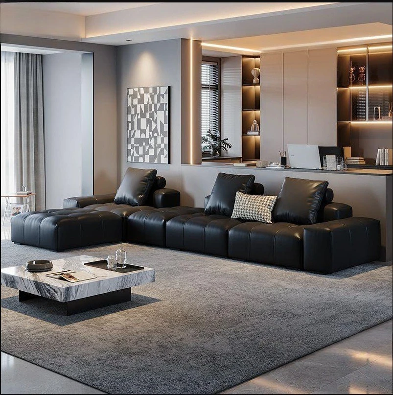 Pixel sofa first layer cowhide living room large apartment villa combination module real cowhide sofa