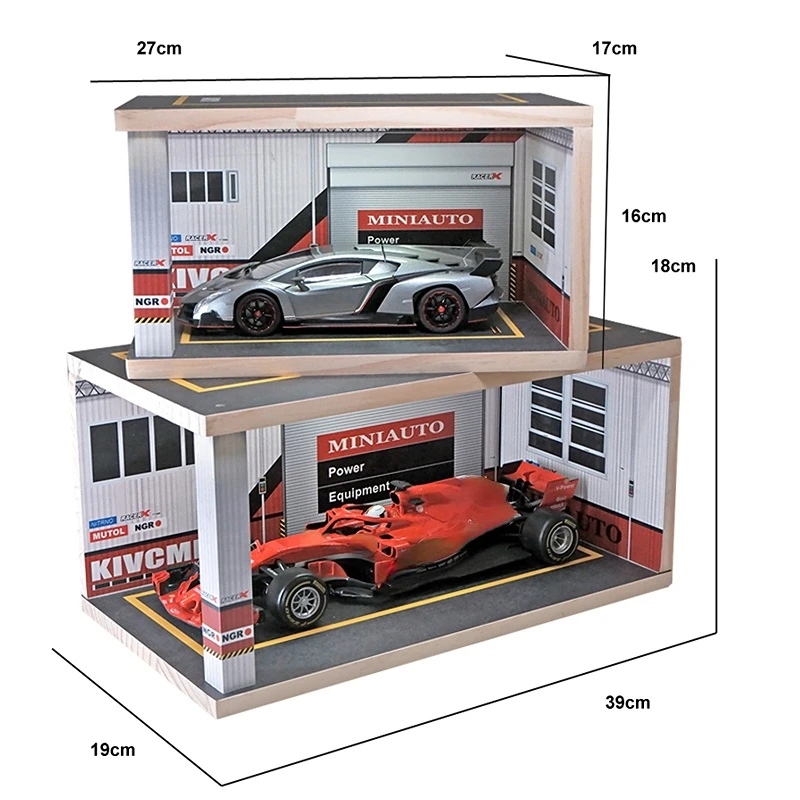 Scale 1：18 Acrylic Hard Cover Case Display Box Display Rack with Light 1:24 Alloy Car Model Display Box Parking Lot Garage Scene