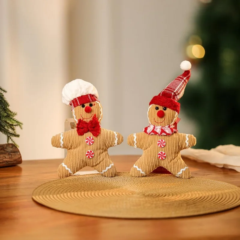 Decoraciones colgantes de hombre de jengibre de Navidad, colgantes de adorno de árbol de Navidad rellenos, figuritas de pan de jengibre en miniatura con sombrero