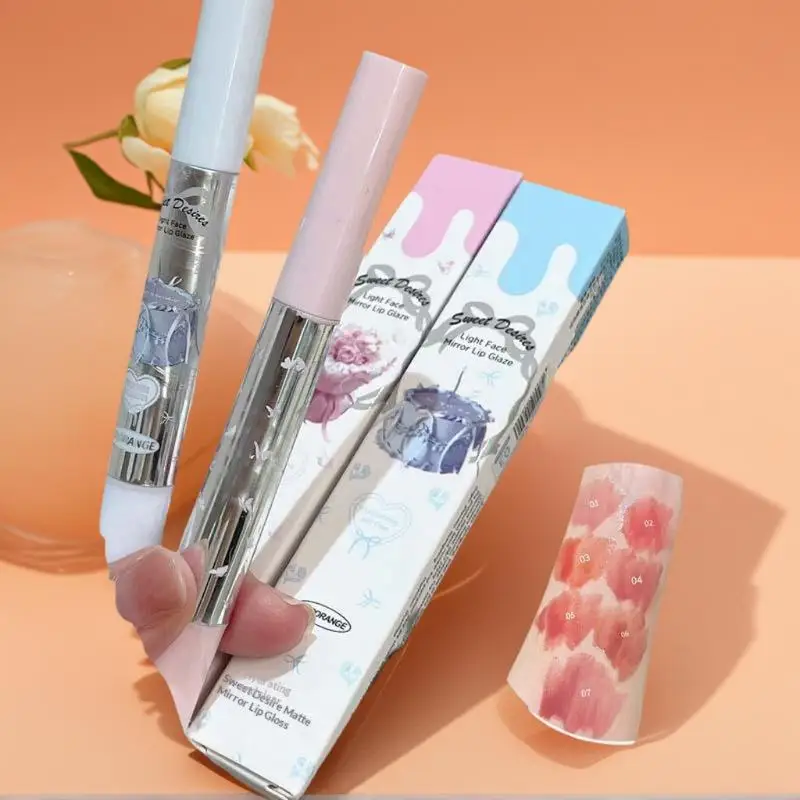 HERORANGE Flat Sponge Head Lip Gloss Moisturize Mirror Lip Glaze Lasting Waterproof Lip Plumping Tint Non Stick Cup Makeup
