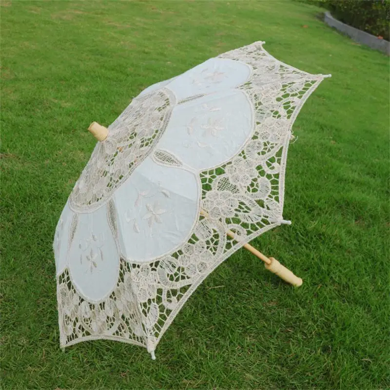 Bridal Umbrella Embroidery Handmade Beige White For Wedding Decoration Lace Parasol Multicolor Lace Umbrella