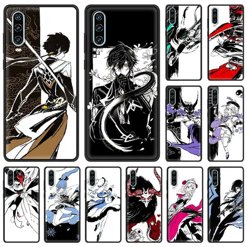 Genshin impact black and white Phone Case For Huawei P30 Lite P50 Pro P20 P40 Lite E P Smart Z 2021 Y7 Y9 2019 Y6p Y9s Y7a Cover