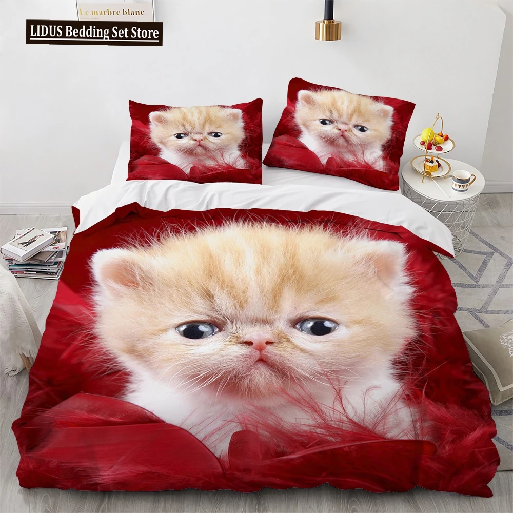 

Cat Comforter Cover Cat Bedding Set For Kids Girls Boys Cute Cat Full Size Bed Set 3 Piece 3D Cat Kawaii Animal Duvet Cover Set