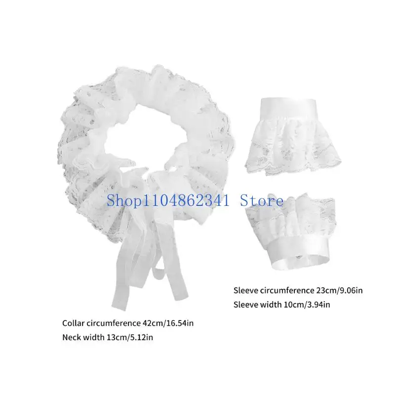 5asd Zartes abnehmbares viktorianisches Spitzenkragen-Set mit passenden Ärmeln, Kostümzubehör für Braut- oder