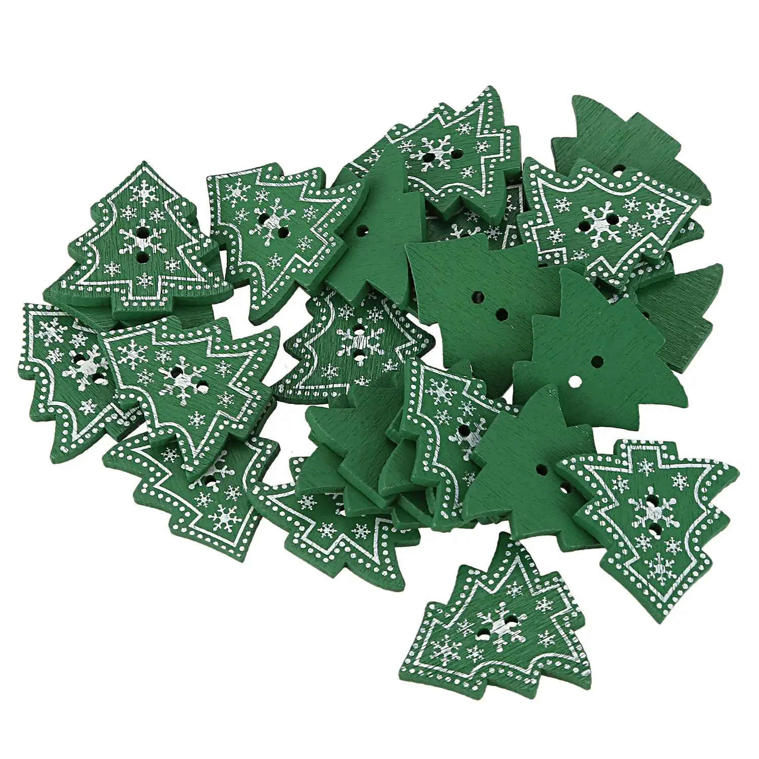 High-end 25pcs Christmas tree Shape Decor Embellishment Wooden Buttons With Two Holes For Sewing Scrapbook Crafting