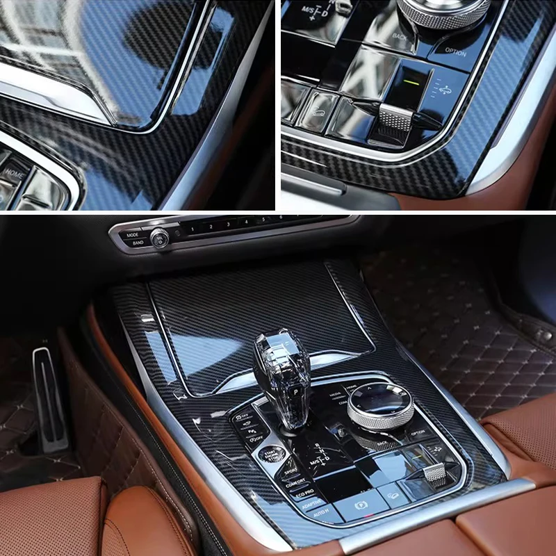 2pcs For BMW X5 G05 2019-2022 Carbon Fiber Pattern Shift Panel Cover  Car Decorative Cover Car Accessories