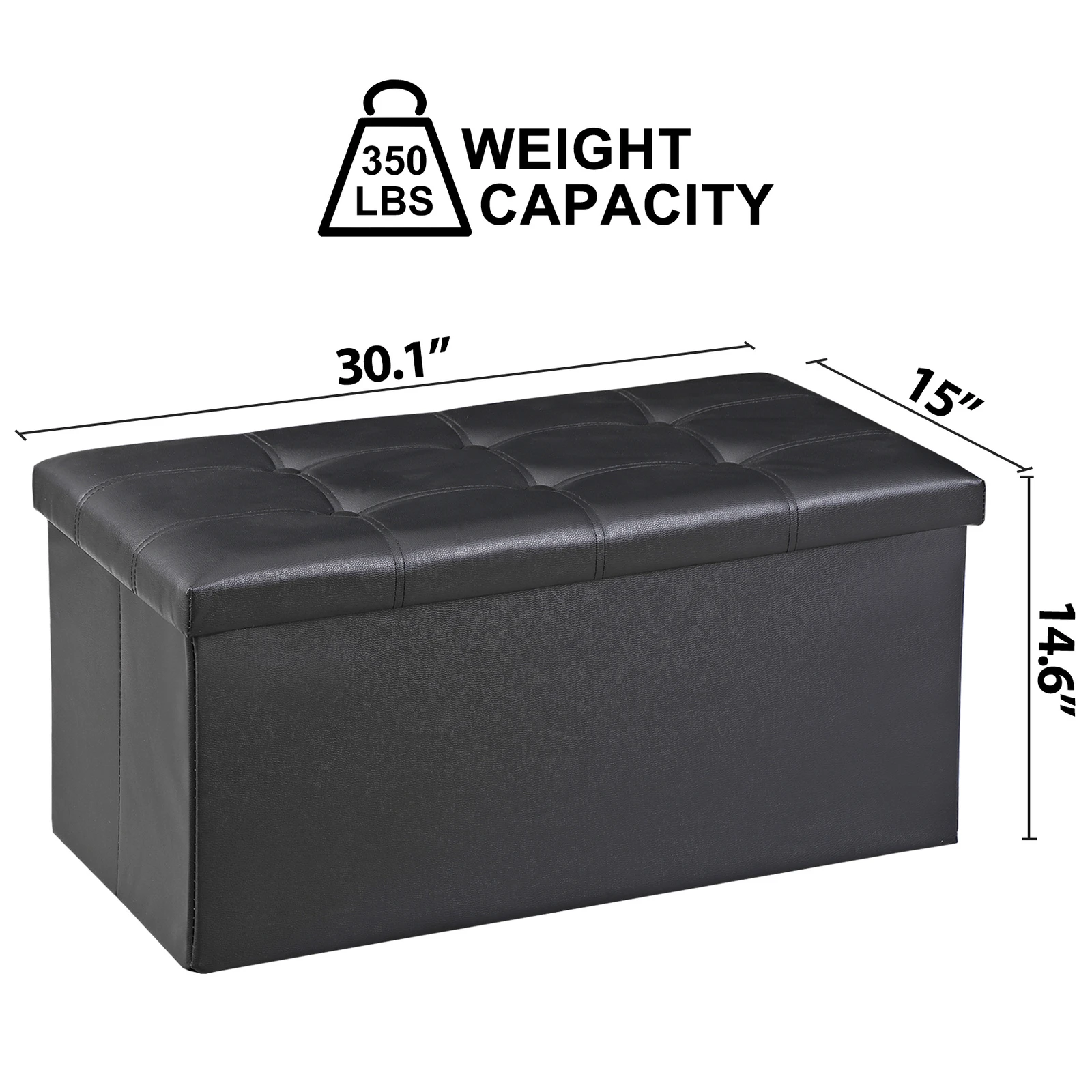 30" Folding Storage Ottoman Bench Storage Chest Footrest with Padded Seat Black
