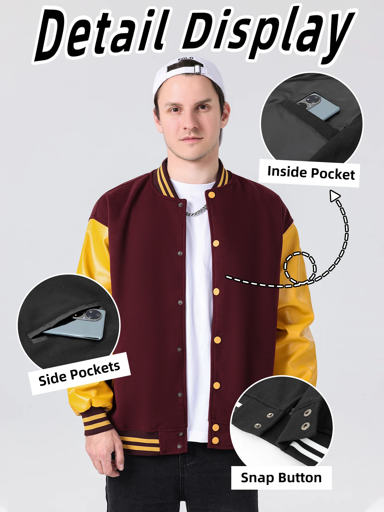 Mens Varsity Jackets Classic Baseball College&High School Wool+Faux Leather Bomber Jacket Unisex Colorful Club Outerwear Coats