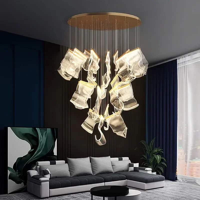 

Modern Acrylic Luxury Led Chandelier Dining Living Room Home Decor Pendant Lights Loft Duplex B&B Stair Bar Lustre Hanging Lamps