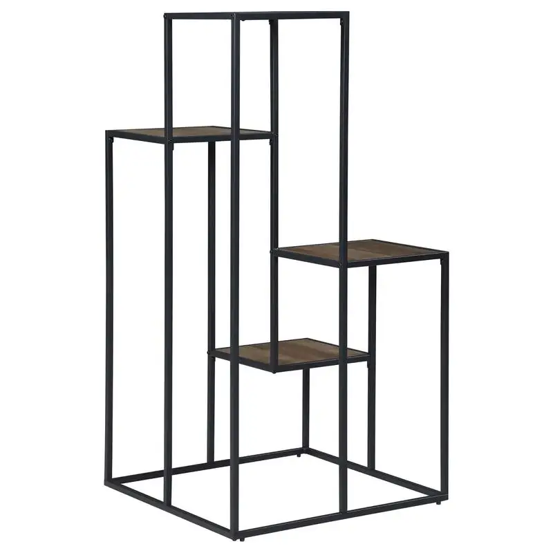 4-Tier Rustic Brown & Black Shelf Display Unit for Home Décor, Storage & Organization