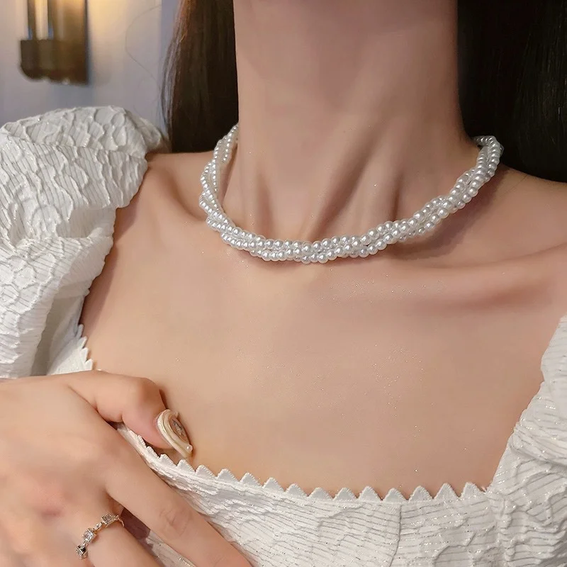 Fashion Elegant Double Layer Pearl Choker Necklace For Women Girls Simple Bridal Engagement Trend Jewelry Accessories Gifts