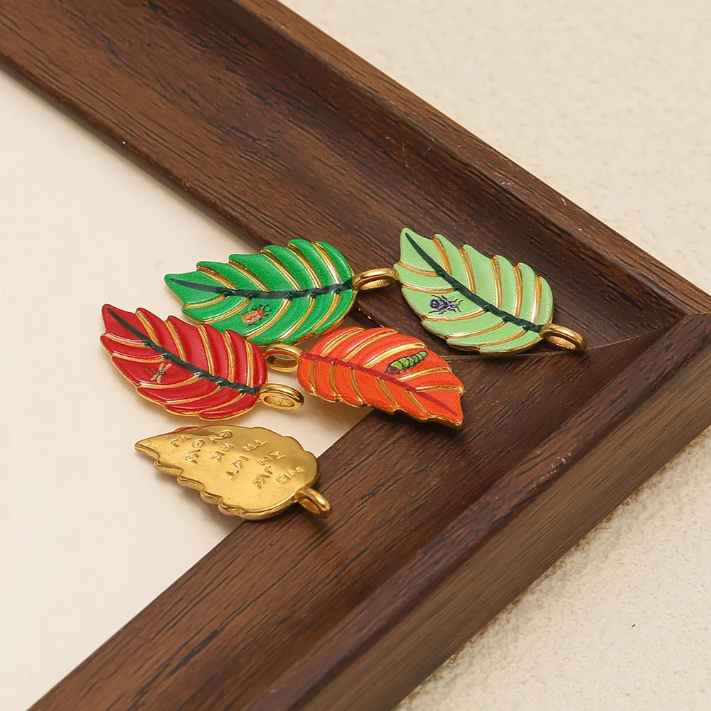 4 Stück Edelstahl-Emaille-Anhänger mit Libellen- und Blättermotiv für DIY-Schmuck, Damen-Halsketten, Anhänger, Zubehör für die Herstellung von Ohrringen – Detail 4