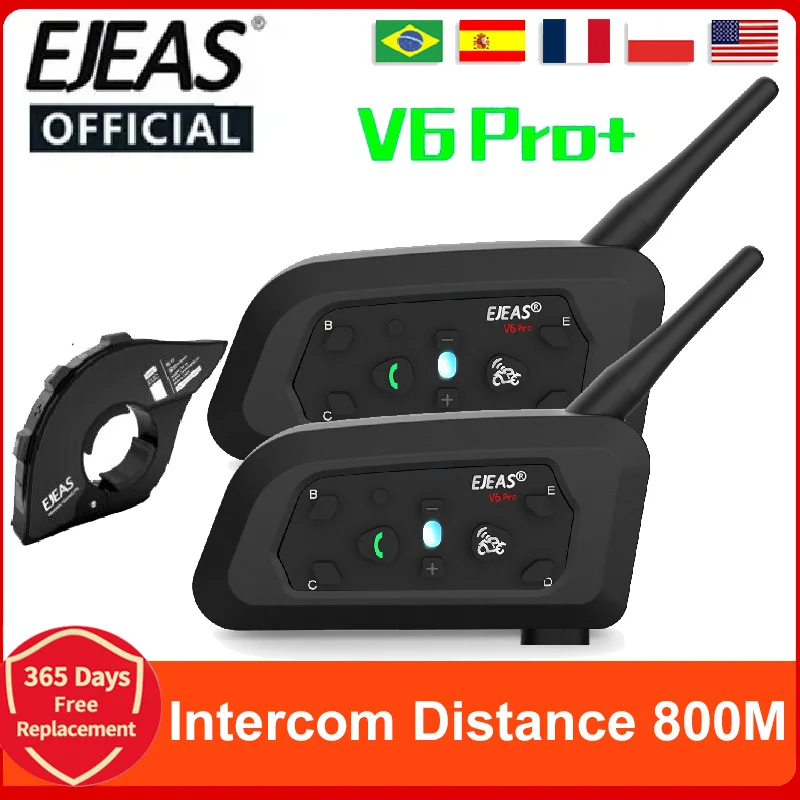 EJEAS V6 PRO+/PLUS Casco de motocicleta Bluetooth Walkie Talkie 6 Rider Distancia 800 metros Impermeable IP67