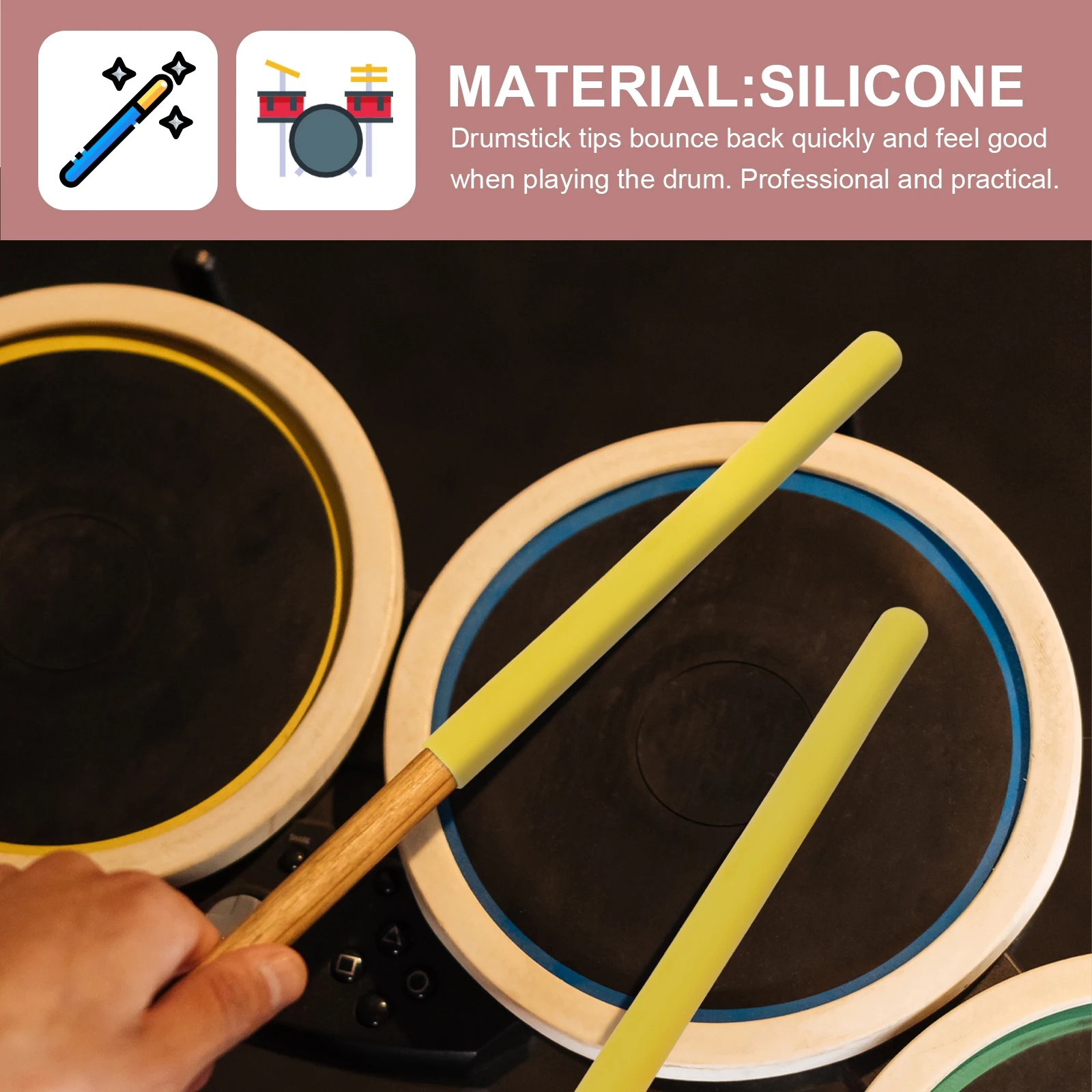 

2pcs Silicone Head Covers Drumstick Practice Tips Durable Protective Caps For Drumsticks Mute Stick Protectors Set Supplies Drum