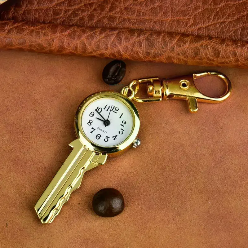 /HTF/Golden Key Shaped Quartz Watch With Keychain Clear Dial Perfect For Daily Use Bag Pendant Creative Gift Mini