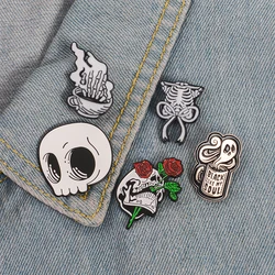 Skeleton Enamel Pins Skull Coffee Ghost Rose Badge for Bag Lapel Brooches Denim Jean Shirt Gothic Punk Jewelry Gift for Friends