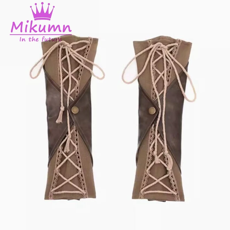 Mikumn Original PU Distressed Lace-up Retro Steampunk Arm Sleeve Long Glove Cosplay Streetwear