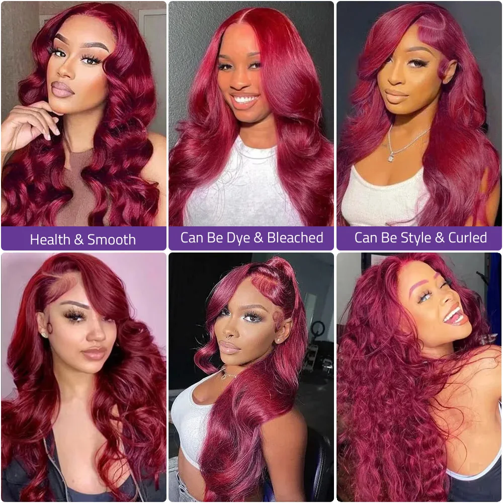 40 بوصة 13x4 99J بورجوندي Hd الدانتيل شعر مستعار أمامي شعر الإنسان قبل قطعها النبيذ الأحمر اللون الجسم موجة 13x6 الدانتيل الباروكات الأمامية البرازيلي #3