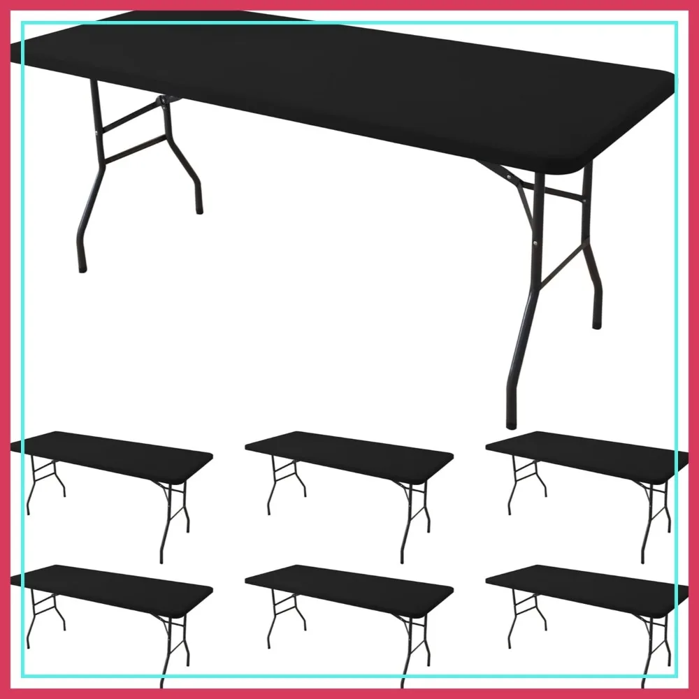 

Fitted Tablecloth for 6 Foot Rectangle Tables - 6 Pack Black Elastic Outdoor Picnic Table Cover - Spandex Stretch Folding Table Cloths for Camping Dining Room Patio Kitchen Banquet Party