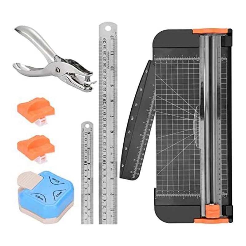 Officesupplies Set,30.48Cm Paper Cutter,Replacement Bladex5.82Cm Single Corner Round Hole Punch,Corner Knife,Steel Ruler Durable