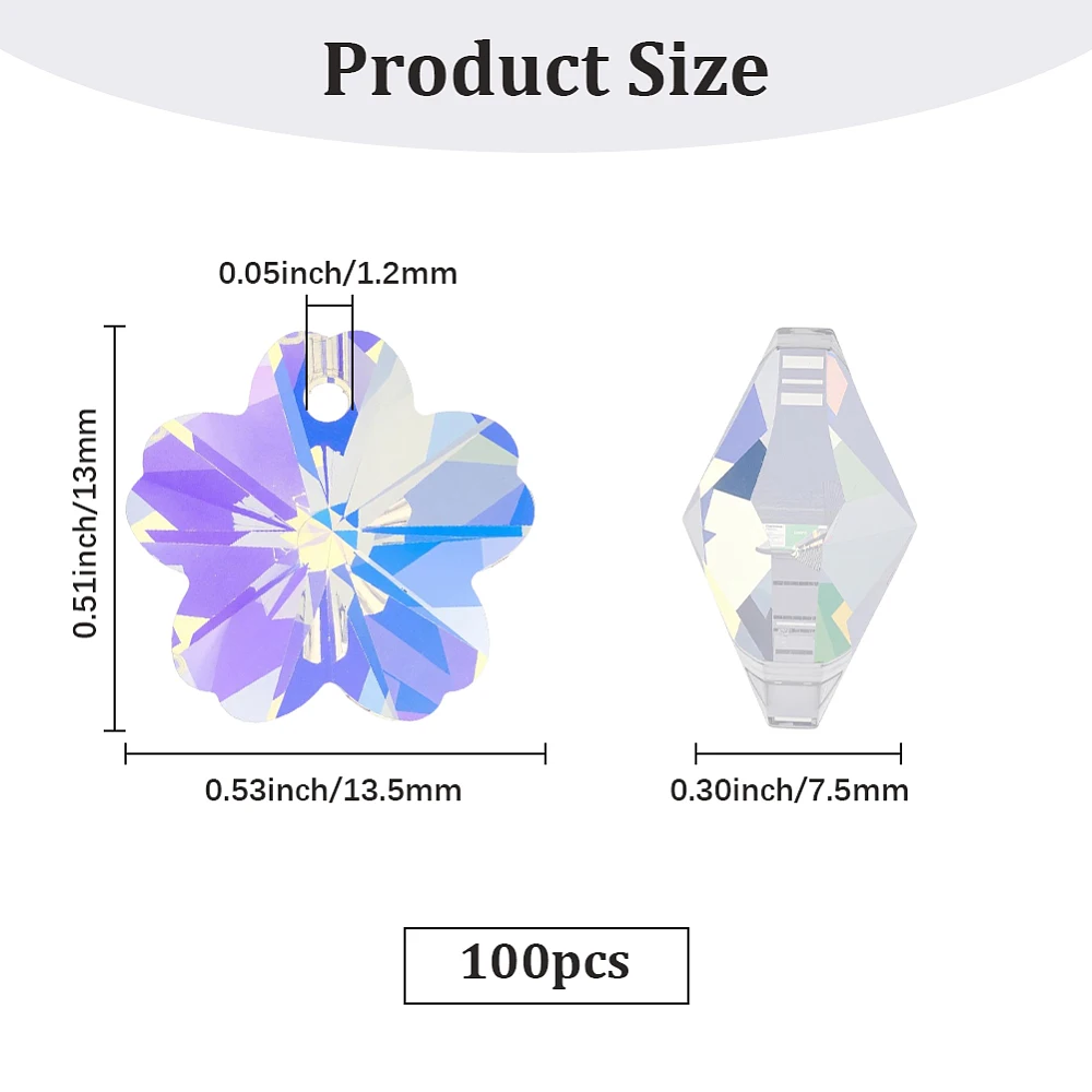 1 Box 100Pcs Suncatcher Glass Beads Clear AB Flower Beads Faceted Spacer Chandelier Replacement Connector Glass Charms
