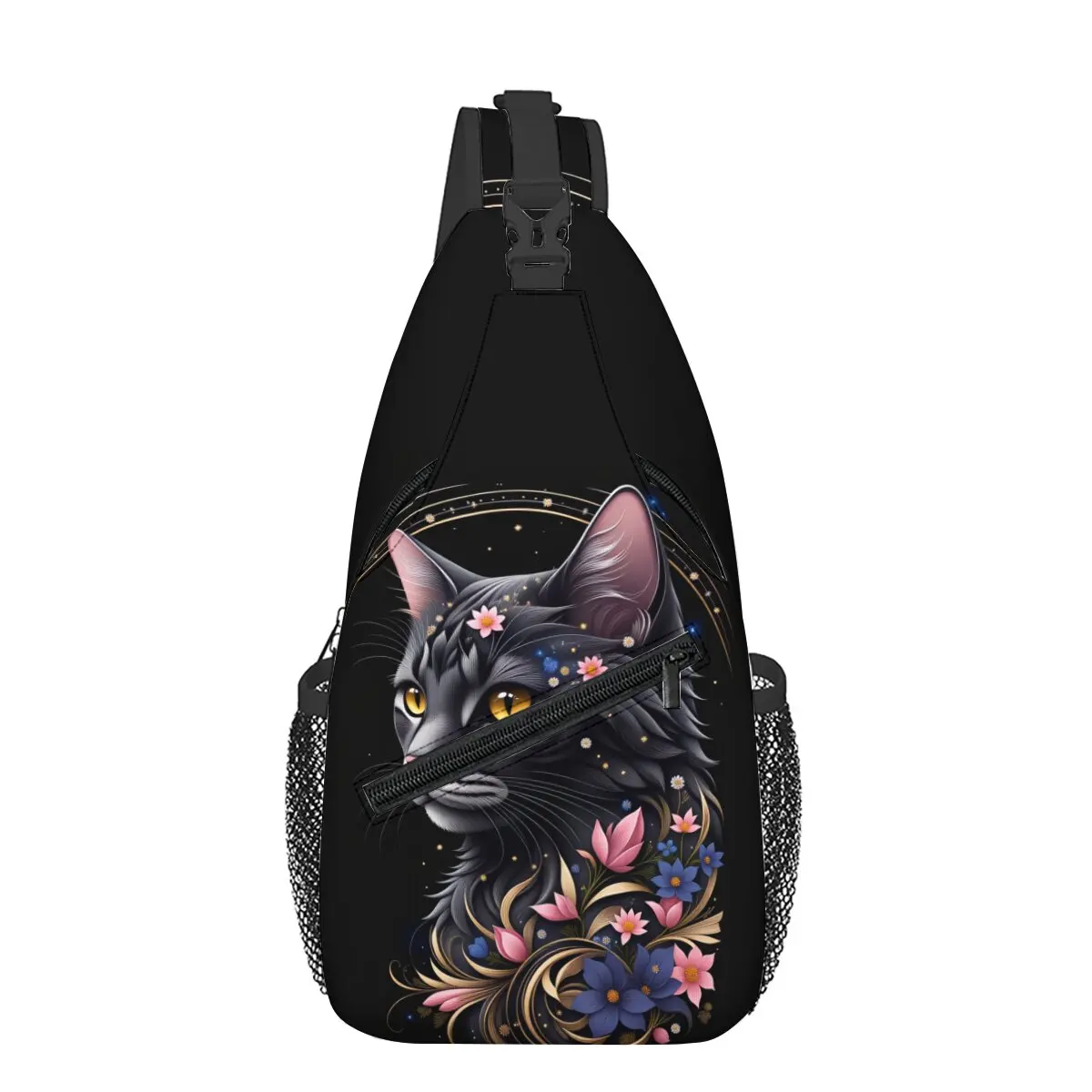 Black Cat Pattern Small Chest Bag Men's and women's Best Gift 2D Flat Cartoon Large Capacity Outdoor Sports Leisure Fashion