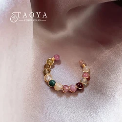 2025 New Natural Stone Ball Colorful Open Rings for Korean Fashion Jewelry Girls' Finger Accessories Simple Rings For Womens