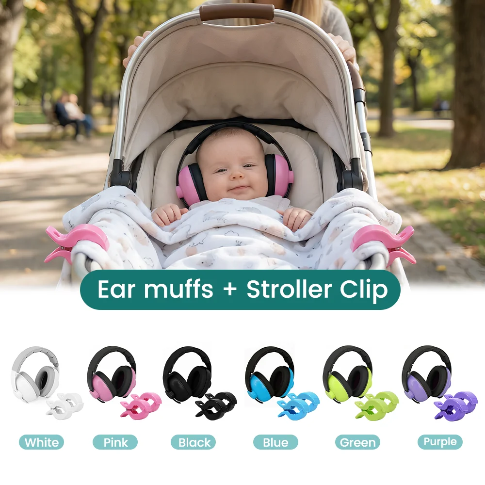 Portable earmuffs for rest, with baby stroller fixing clips, a must-have for babies traveling, many colors available